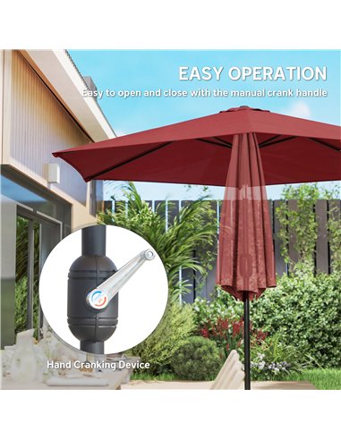 Outsunny 2.6 m Garden Parasol Umbrella with Aluminium Pole, Outdoor Patio Umbrella with Tilt and Crank, Vent, Wine Red