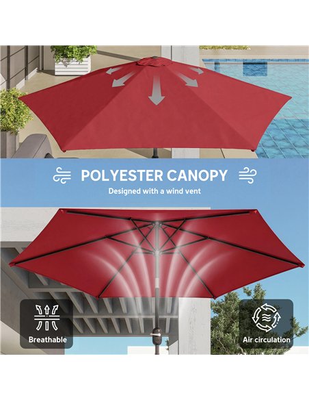 Outsunny 2.6 m Garden Parasol Umbrella with Aluminium Pole, Outdoor Patio Umbrella with Tilt and Crank, Vent, Wine Red - pic 187785 | FastDaddyshop