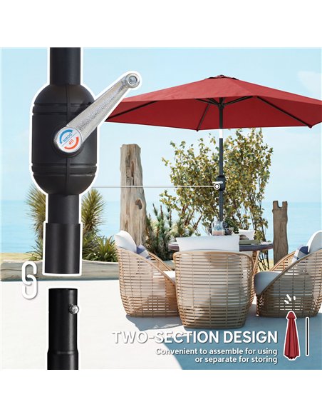 Outsunny 2.6 m Garden Parasol Umbrella with Aluminium Pole, Outdoor Patio Umbrella with Tilt and Crank, Vent, Wine Red - pic 187786 | FastDaddyshop