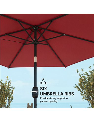 Outsunny 2.6 m Garden Parasol Umbrella with Aluminium Pole, Outdoor Patio Umbrella with Tilt and Crank, Vent, Wine Red