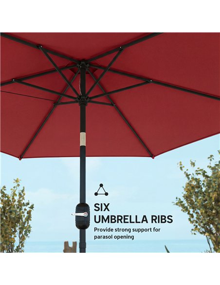 Outsunny 2.6 m Garden Parasol Umbrella with Aluminium Pole, Outdoor Patio Umbrella with Tilt and Crank, Vent, Wine Red - pic 187787 | FastDaddyshop