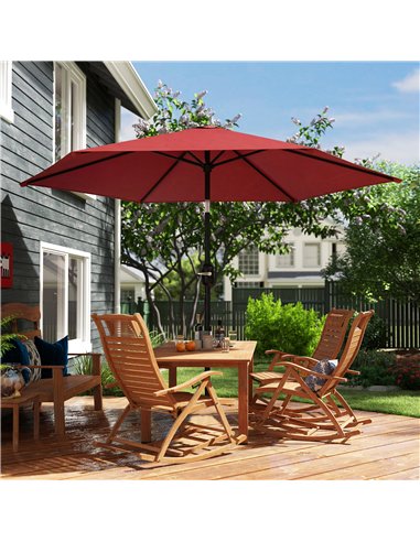 Outsunny 2.6 m Garden Parasol Umbrella with Aluminium Pole, Outdoor Patio Umbrella with Tilt and Crank, Vent, Wine Red