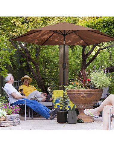 Outsunny 2.6 m Garden Parasol Umbrella with Aluminium Pole, Outdoor Patio Umbrella with Tilt and Crank, Vent, Coffee