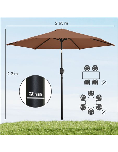 Outsunny 2.6 m Garden Parasol Umbrella with Aluminium Pole, Outdoor Patio Umbrella with Tilt and Crank, Vent, Coffee - pic 187791 | FastDaddyshop
