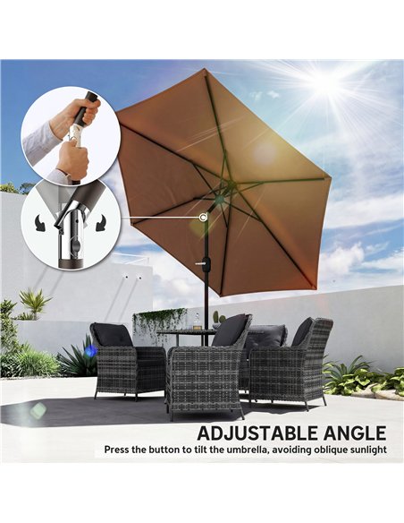 Outsunny 2.6 m Garden Parasol Umbrella with Aluminium Pole, Outdoor Patio Umbrella with Tilt and Crank, Vent, Coffee - pic 187793 | FastDaddyshop