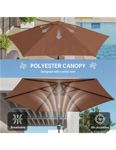 Outsunny 2.6 m Garden Parasol Umbrella with Aluminium Pole, Outdoor Patio Umbrella with Tilt and Crank, Vent, Coffee - pic 187794 | FastDaddyshop