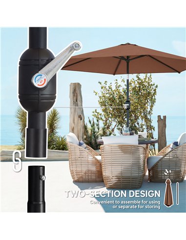 Outsunny 2.6 m Garden Parasol Umbrella with Aluminium Pole, Outdoor Patio Umbrella with Tilt and Crank, Vent, Coffee