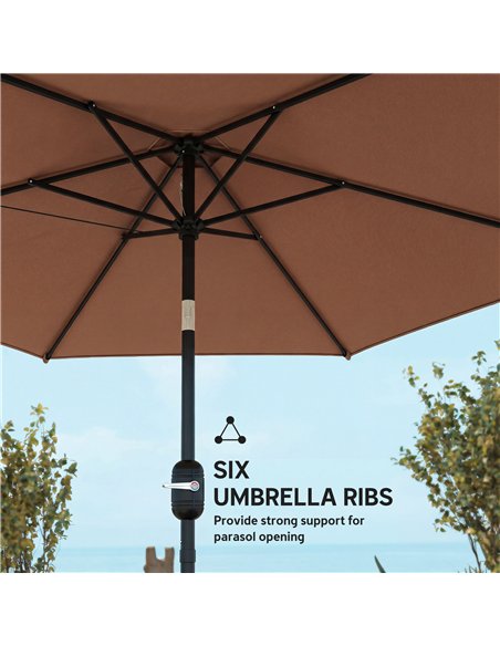 Outsunny 2.6 m Garden Parasol Umbrella with Aluminium Pole, Outdoor Patio Umbrella with Tilt and Crank, Vent, Coffee - pic 187796 | FastDaddyshop