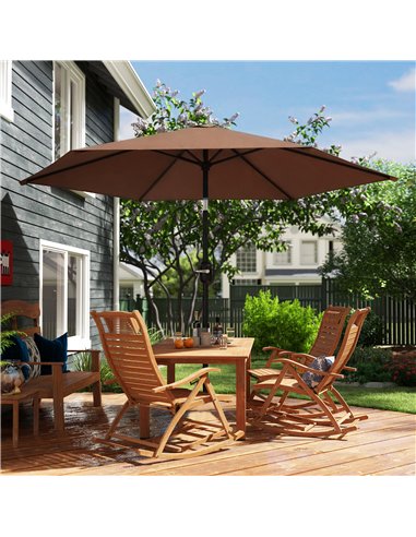 Outsunny 2.6 m Garden Parasol Umbrella with Aluminium Pole, Outdoor Patio Umbrella with Tilt and Crank, Vent, Coffee
