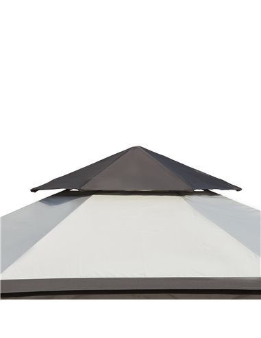 Outsunny 3.4m Steel Gazebo Canopy Party Tent Garden Pavilion Patio Shelter with Curtains & 2 Tier Roof, Beige