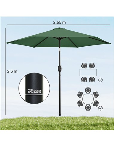 Outsunny 2.6 m Garden Parasol Umbrella with Aluminium Pole, Outdoor Patio Umbrella with Tilt and Crank, Vent, Dark Green