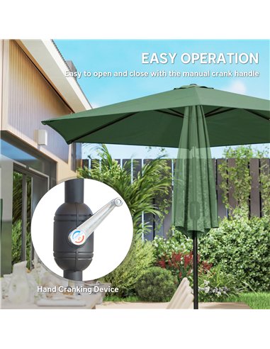 Outsunny 2.6 m Garden Parasol Umbrella with Aluminium Pole, Outdoor Patio Umbrella with Tilt and Crank, Vent, Dark Green
