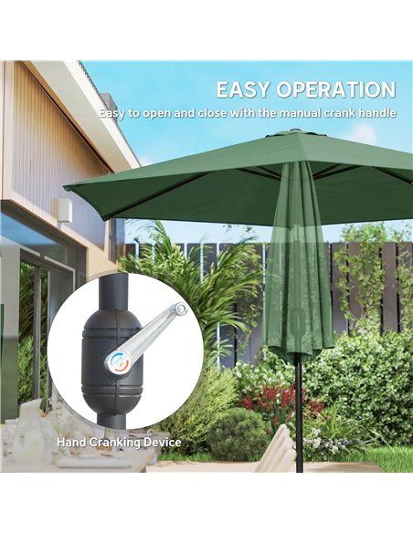 Outsunny 2.6 m Garden Parasol Umbrella with Aluminium Pole, Outdoor Patio Umbrella with Tilt and Crank, Vent, Dark Green - pic 187801 | FastDaddyshop