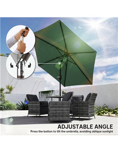Outsunny 2.6 m Garden Parasol Umbrella with Aluminium Pole, Outdoor Patio Umbrella with Tilt and Crank, Vent, Dark Green