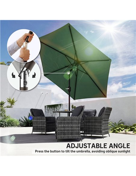 Outsunny 2.6 m Garden Parasol Umbrella with Aluminium Pole, Outdoor Patio Umbrella with Tilt and Crank, Vent, Dark Green - pic 187802 | FastDaddyshop