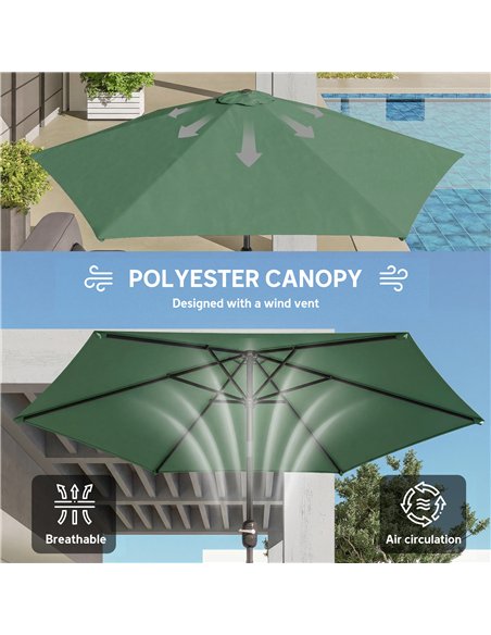 Outsunny 2.6 m Garden Parasol Umbrella with Aluminium Pole, Outdoor Patio Umbrella with Tilt and Crank, Vent, Dark Green - pic 187803 | FastDaddyshop