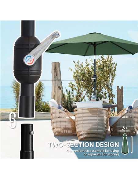 Outsunny 2.6 m Garden Parasol Umbrella with Aluminium Pole, Outdoor Patio Umbrella with Tilt and Crank, Vent, Dark Green - pic 187804 | FastDaddyshop