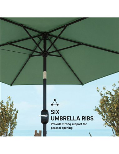 Outsunny 2.6 m Garden Parasol Umbrella with Aluminium Pole, Outdoor Patio Umbrella with Tilt and Crank, Vent, Dark Green