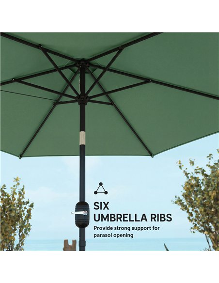 Outsunny 2.6 m Garden Parasol Umbrella with Aluminium Pole, Outdoor Patio Umbrella with Tilt and Crank, Vent, Dark Green - pic 187805 | FastDaddyshop