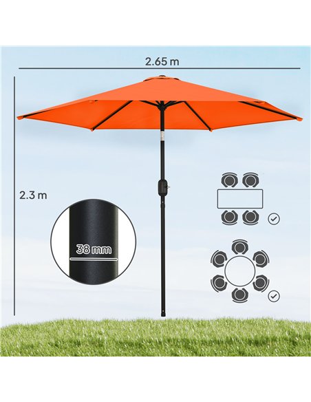 Outsunny 2.6 m Garden Parasol Umbrella with Aluminium Pole, Outdoor Patio Umbrella with Tilt and Crank, Vent, Orange - pic 187809 | FastDaddyshop