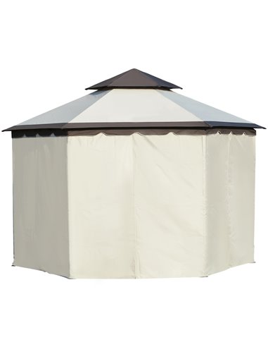Outsunny 3.4m Steel Gazebo Canopy Party Tent Garden Pavilion Patio Shelter with Curtains & 2 Tier Roof, Beige