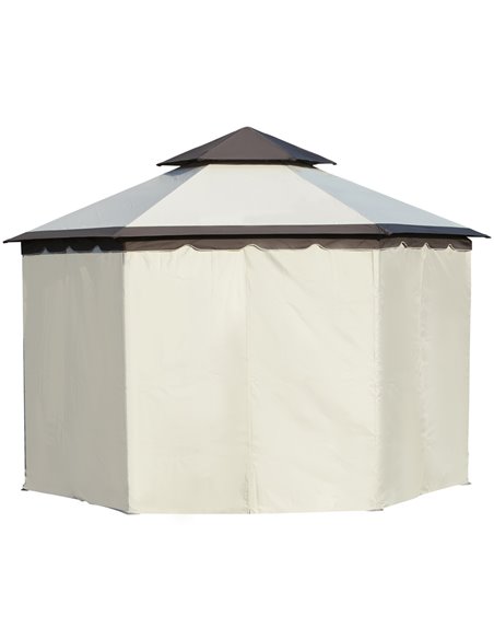 Outsunny 3.4m Steel Gazebo Canopy Party Tent Garden Pavilion Patio Shelter with Curtains & 2 Tier Roof, Beige - pic 18781 | FastDaddyshop