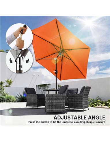 Outsunny 2.6 m Garden Parasol Umbrella with Aluminium Pole, Outdoor Patio Umbrella with Tilt and Crank, Vent, Orange