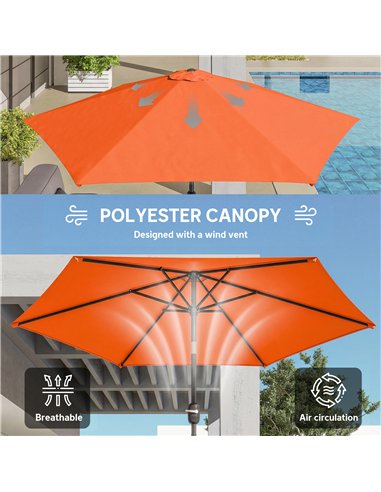 Outsunny 2.6 m Garden Parasol Umbrella with Aluminium Pole, Outdoor Patio Umbrella with Tilt and Crank, Vent, Orange
