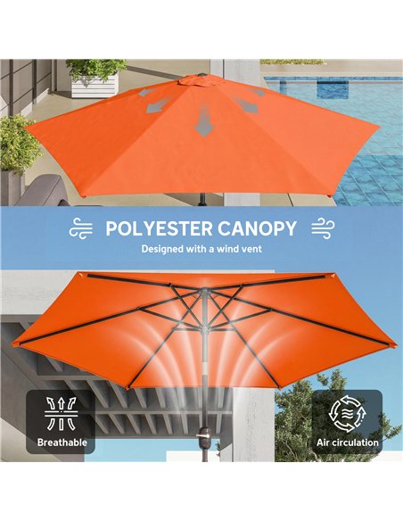 Outsunny 2.6 m Garden Parasol Umbrella with Aluminium Pole, Outdoor Patio Umbrella with Tilt and Crank, Vent, Orange - pic 187812 | FastDaddyshop