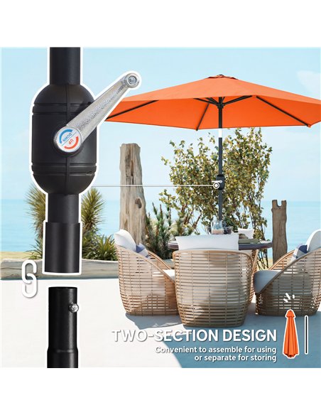 Outsunny 2.6 m Garden Parasol Umbrella with Aluminium Pole, Outdoor Patio Umbrella with Tilt and Crank, Vent, Orange - pic 187813 | FastDaddyshop