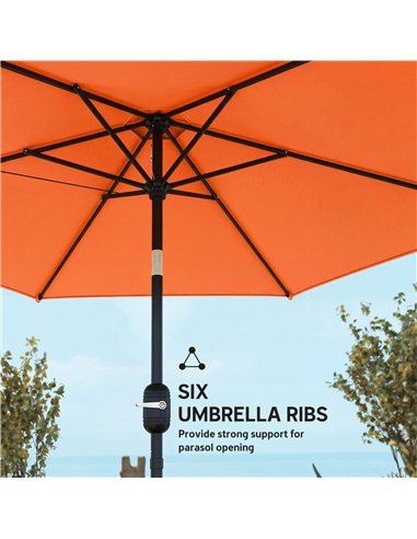 Outsunny 2.6 m Garden Parasol Umbrella with Aluminium Pole, Outdoor Patio Umbrella with Tilt and Crank, Vent, Orange
