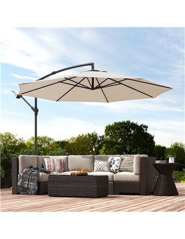 Outsunny 3 m Overhanging Cantilever Parasol, with Cross Base - Cream White