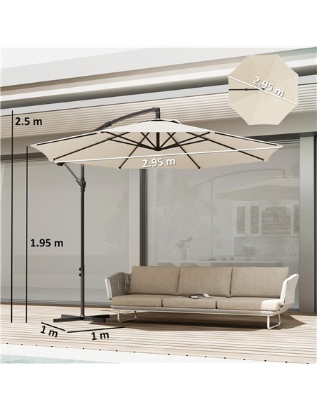Outsunny 3 m Overhanging Cantilever Parasol, with Cross Base - Cream White - pic 187818 | FastDaddyshop