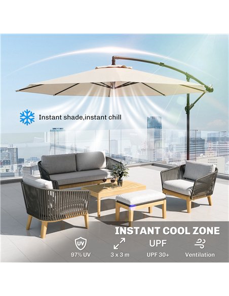 Outsunny 3 m Overhanging Cantilever Parasol, with Cross Base - Cream White - pic 187819 | FastDaddyshop