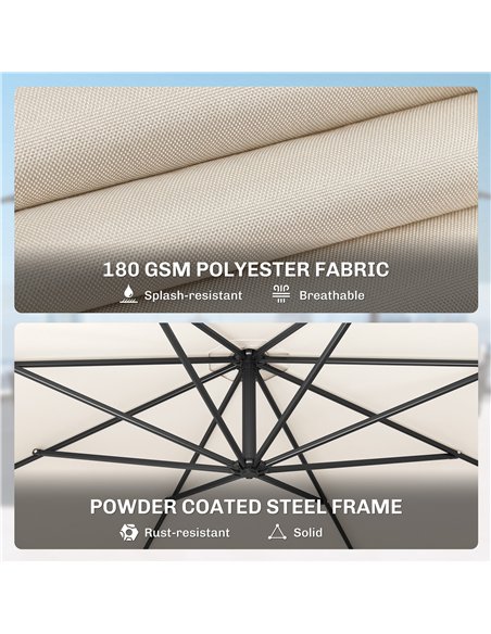 Outsunny 3 m Overhanging Cantilever Parasol, with Cross Base - Cream White - pic 187820 | FastDaddyshop