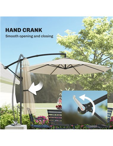 Outsunny 3 m Overhanging Cantilever Parasol, with Cross Base - Cream White