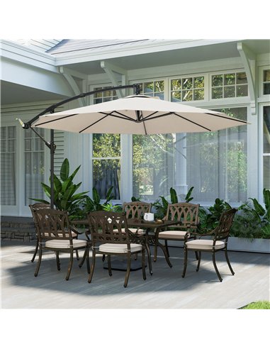 Outsunny 3 m Overhanging Cantilever Parasol, with Cross Base - Cream White
