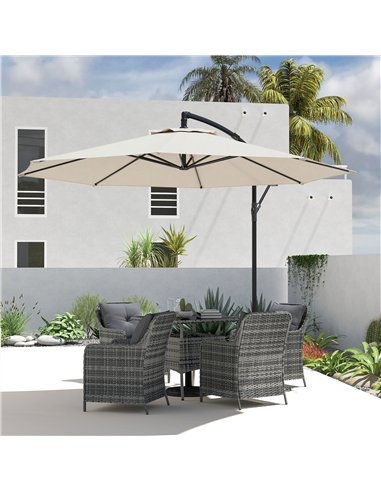Outsunny 3 m Overhanging Cantilever Parasol, with Cross Base - Cream White