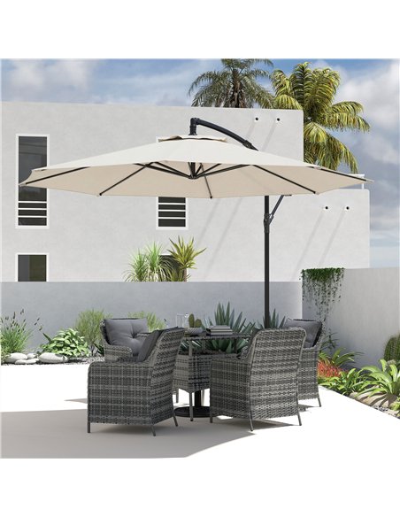 Outsunny 3 m Overhanging Cantilever Parasol, with Cross Base - Cream White - pic 187824 | FastDaddyshop
