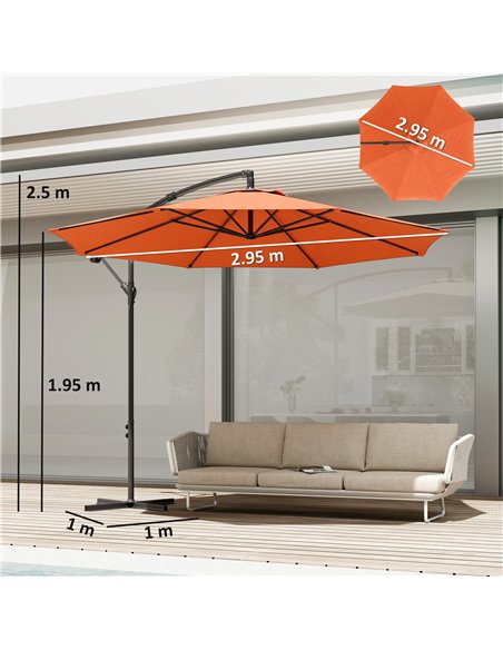 Outsunny 3 m Overhanging Cantilever Parasol, with Cross Base - Orange - pic 187827 | FastDaddyshop