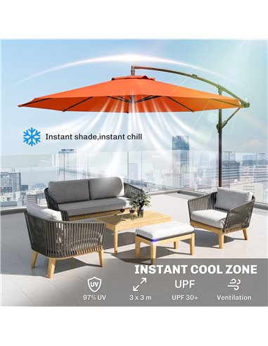 Outsunny 3 m Overhanging Cantilever Parasol, with Cross Base - Orange