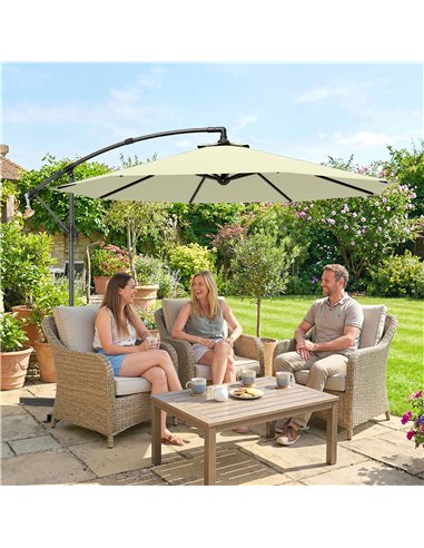 Outsunny 3m Overhanging Cantilever Parasol, with Cross Base - Beige
