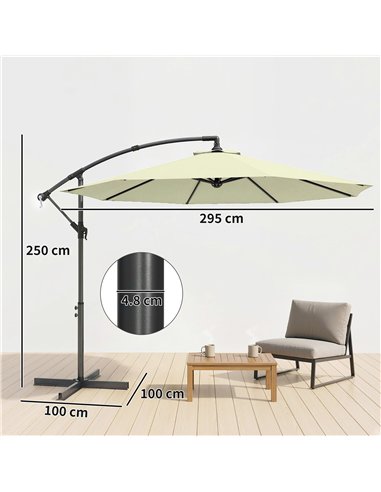 Outsunny 3m Overhanging Cantilever Parasol, with Cross Base - Beige