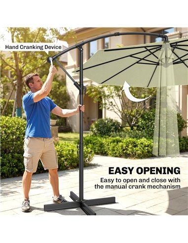 Outsunny 3m Overhanging Cantilever Parasol, with Cross Base - Beige