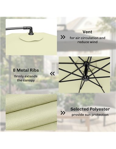Outsunny 3m Overhanging Cantilever Parasol, with Cross Base - Beige