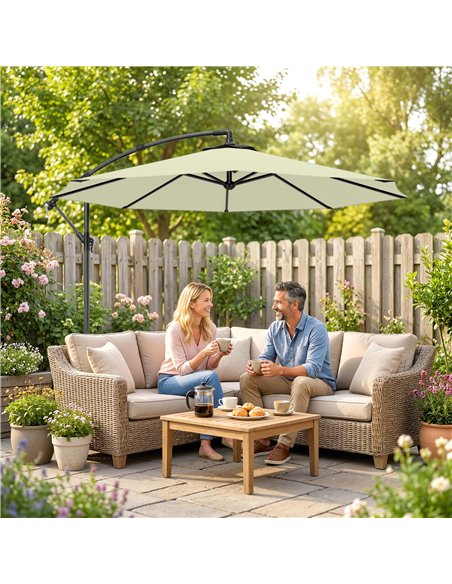 Outsunny 3m Overhanging Cantilever Parasol, with Cross Base - Beige - pic 187840 | FastDaddyshop