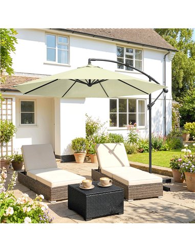 Outsunny 3m Overhanging Cantilever Parasol, with Cross Base - Beige