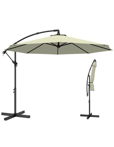 Outsunny 3m Overhanging Cantilever Parasol, with Cross Base - Beige