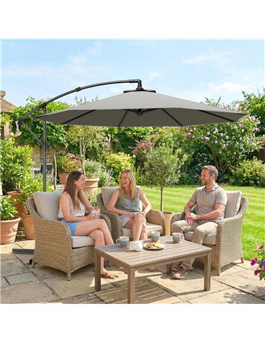 Outsunny 3m Overhanging Cantilever Parasol, with Cross Base - Light Grey