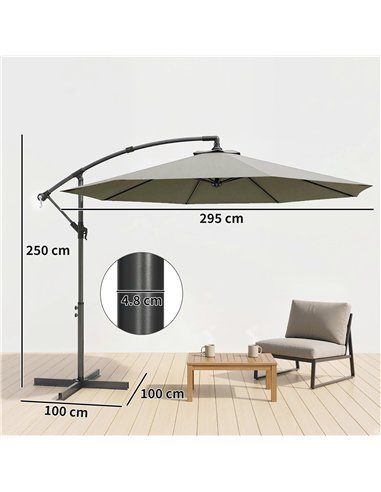 Outsunny 3m Overhanging Cantilever Parasol, with Cross Base - Light Grey